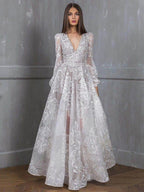 Lace Embroidery V-neck Maxi Dresses