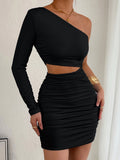 One-shoulder Cutout Fitted Bodycon Short Dress