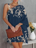 Batwing Sleeve Off-shoulder Metallic Halter Short Dress