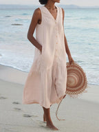 Loose-fitting V-neck Midi Dress