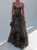Sexy Leopard Print Halter Maxi Dress