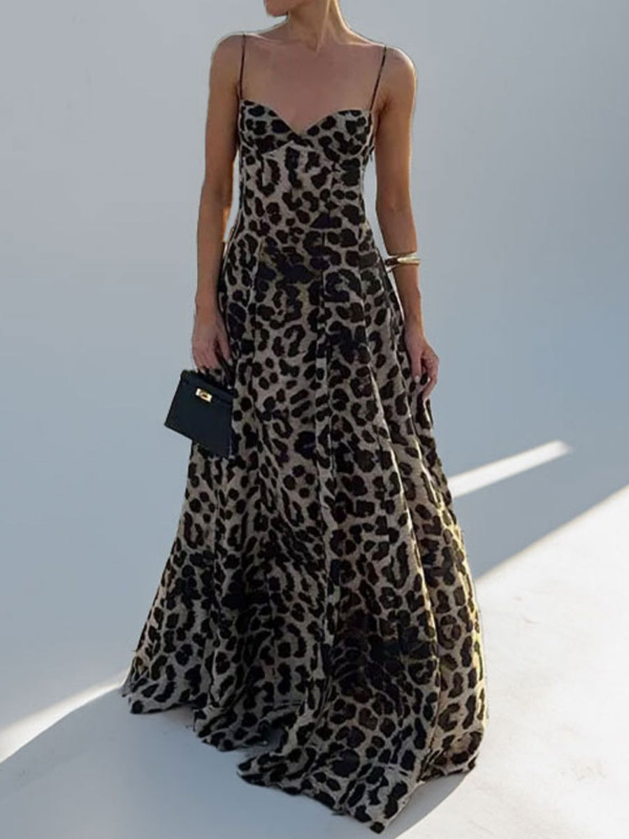 Sexy Leopard Print Halter Maxi Dress