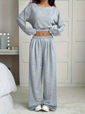 Round Neck Long-sleeved Top Wide-leg Sweatpants Sports And Casual Wear