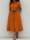 Button-down Shirt Pocket Long Skirt 2-piece Sets