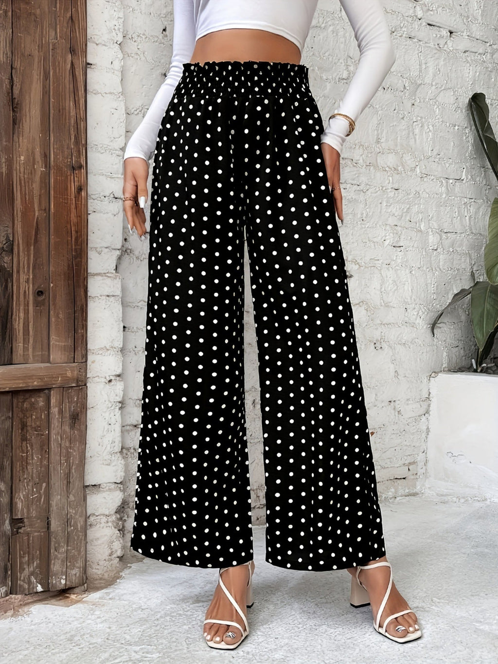 Polka Dots High-waisted Loose-fit Pants