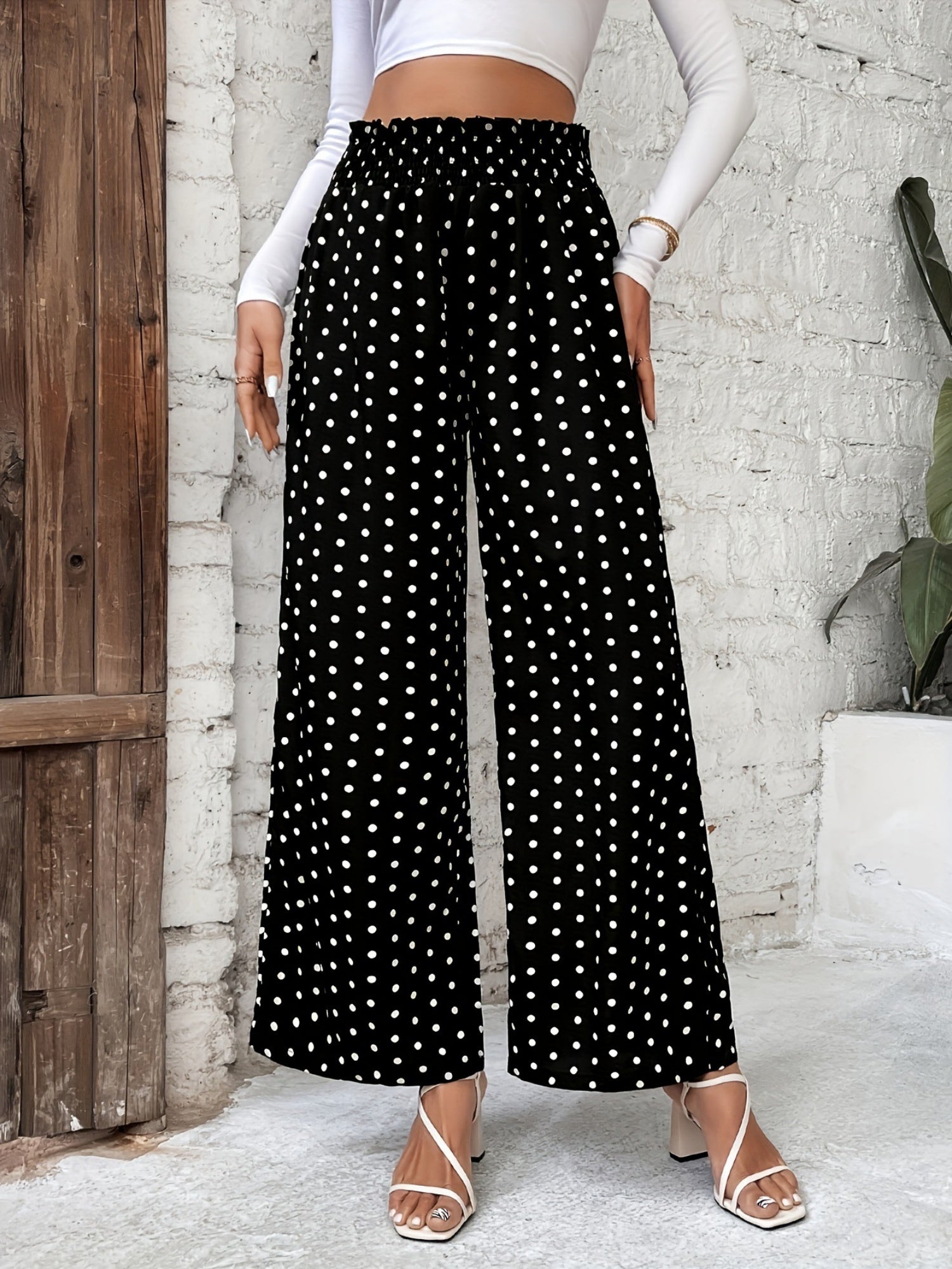 Polka Dots High-waisted Loose-fit Pants