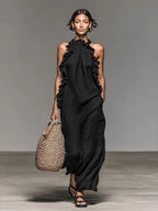 Backless Solid Color Midi Dress