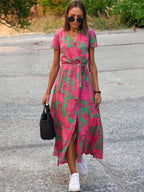 V-Neck Printed Iace Up Dress