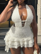 Hollow Out Deep V Neck Strap Tutu Backless Mini&Short Dresses