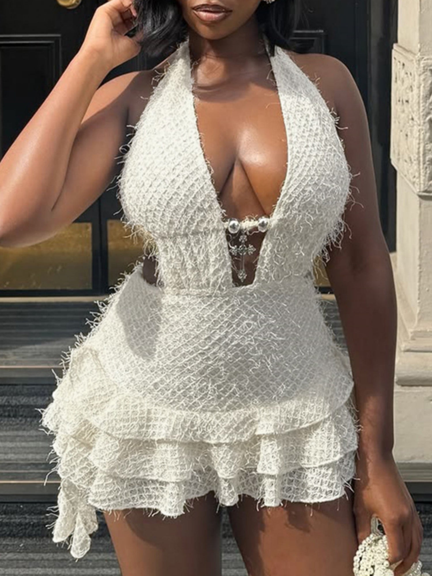 Hollow Out Deep V Neck Strap Tutu Backless Mini&Short Dresses