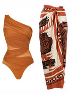 One-shoulder High-waisted Bikini Three-piece Set