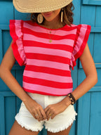 Stripes Color Matching Crew Neck T-shirts