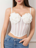 3D Flowers Mesh Splicing Fishbone Chest Wrap Tank Tops&Camis