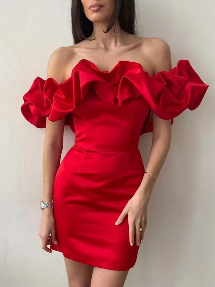 Sexy 3D Floral Mini Dress With Ruffles