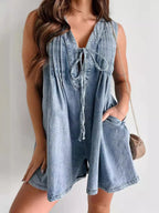 Sleeveless Short-sleeved Denim Jumpsuit