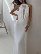 Halter Hollow Splicing Lace Sexy Slit Maxi Dresses