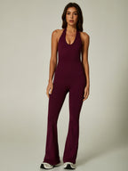 Seamless Halter Neck And Backless Flared Pants Exercise And Fitness Yoga Jumpsuits