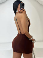 Deep V-neck Exposed Backpack Buttocks Camisoles Mini&Short Dresses