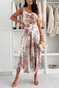 Elastic Waist Floral Print Wide Leg Cropped Pants