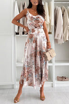 Elastic Waist Floral Print Wide Leg Cropped Pants
