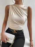 Pleated Mock Neck Tank Tops