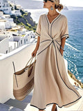Round Neck Sleeveless Color-blocked Loose Slimming Long Dress