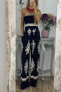 Off Shoulder Smocked High Waist Wide Leg Printed Jumpsuit