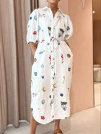 Tie-waist Puff Sleeve Shirt Dress