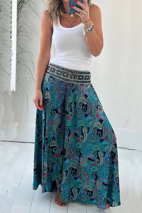 Elastic Waist Wide Leg Palazzo Printed Casual Pants