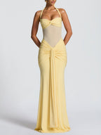 Mesh Splicing Ribbon Neckband Fish Tail Maxi Dresses