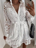 Lace Cutout Lace Up Long Sleeves Mini&Short Dresses