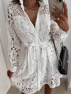 Lace Cutout Lace Up Long Sleeves Mini&Short Dresses