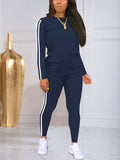 Casual Sports Color-blocked Striped Long-sleeved Top And Trousers Two-piece Set