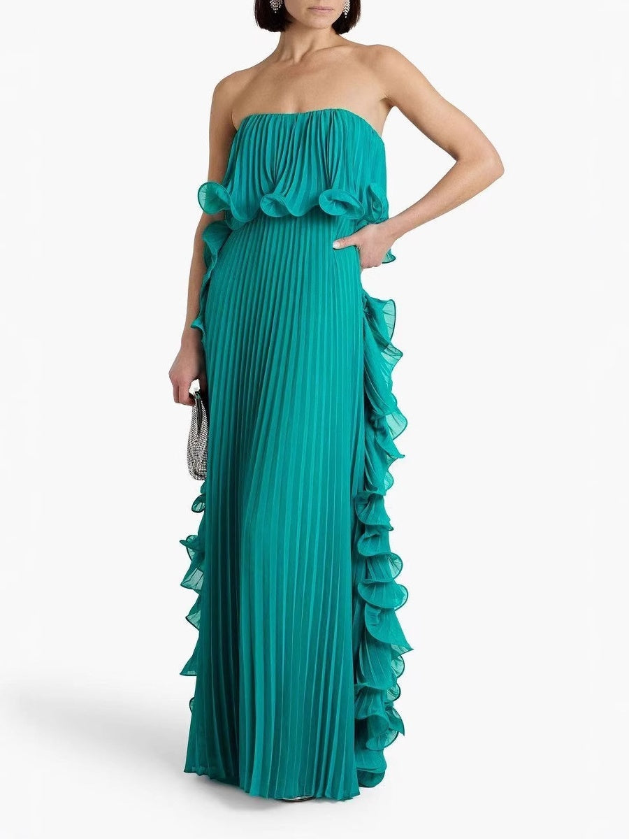 Pleated Strapless Maxi Dress