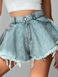 Hole Rough Edges High-waisted Loose-fit Denim Shorts