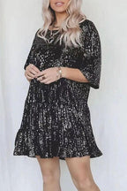 Sequin Tiered Ruffle Short Sleeve Babydoll Mini Dress