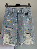 Rhinestone Frayed Denim Shorts