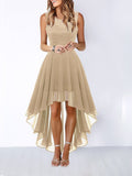 Lace Stitching Irregular Hem Waist Maxi Dresses