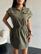 Workwear Style Shirt With A Fitted Waist And Slimming Short-sleeved Dress