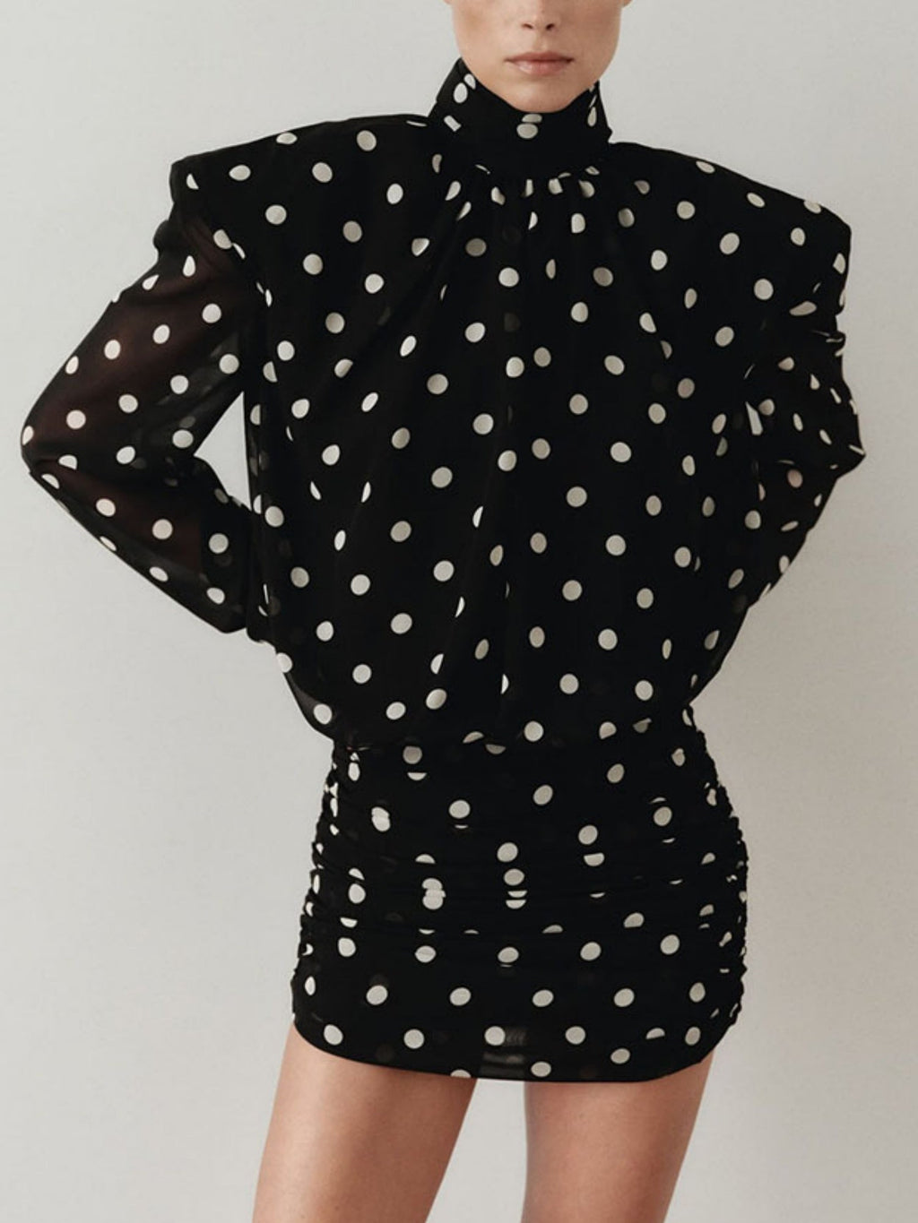 Polka Dots Backless Turtleneck Waist Shaping Hip Wrap Mini&Short Dresses