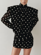 Polka Dots Backless Turtleneck Waist Shaping Hip Wrap Mini&Short Dresses