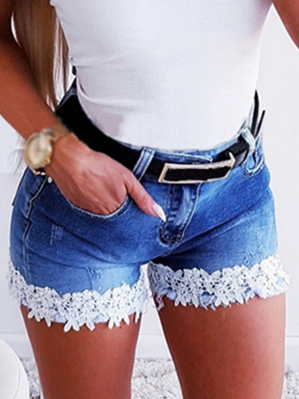 Denim Trim Stretch Slim-fit Shorts