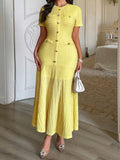 Buttons Short-sleeved Bodycon Top Maxi Dresses
