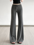 Striped Color Blocking Straps Flared Pants