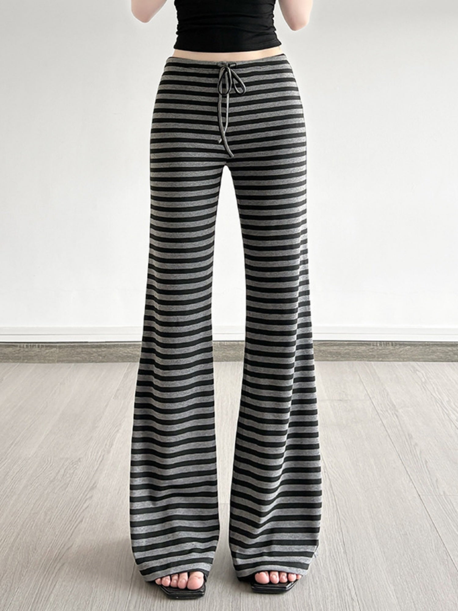 Striped Color Blocking Straps Flared Pants