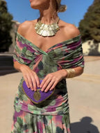 Boho Off Shoulder Cross Wrap Dress