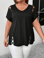 Hollow Out V-neck Cross Belt Short-sleeved T-shirt