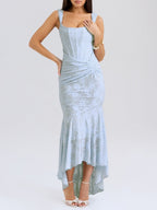 Sleeveless Solid Color Off-shoulder Sleeveless Fishbone Waist Dress