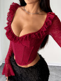 Lace Trim Fish Bones Long-sleeved T-shirt