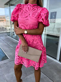 Solid Color Hollowed-out Water-soluble Lace Trim Elegant Mini&Short Dresses
